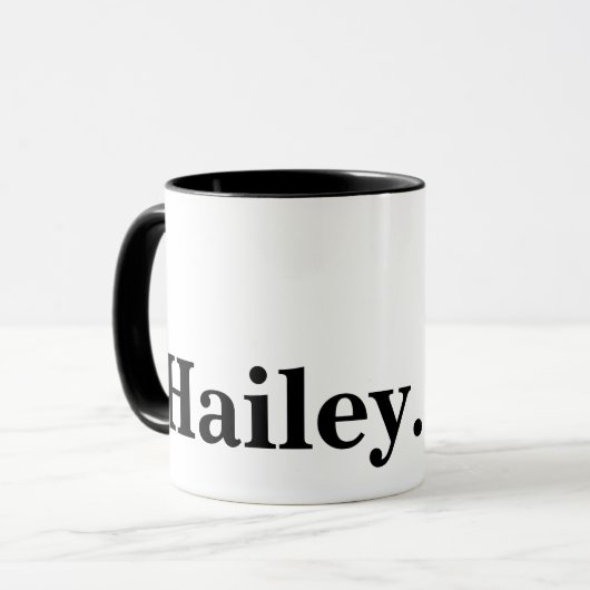 Mug Monogramme Classic Élégant Minimal Noir Blanc Nom (Devant gauche)