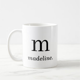 Mug Monogramme Classic Elegant Noir Blanc Nom initial