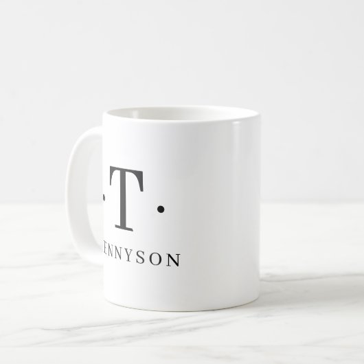Mug Monogramme Classic Elegant Noir Blanc Nom initial (Devant gauche)