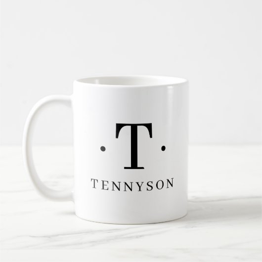Mug Monogramme Classic Elegant Noir Blanc Nom initial (Gauche)