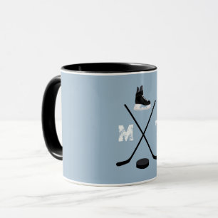 Mug Monogramme classique de hockey sur glace bleu pous