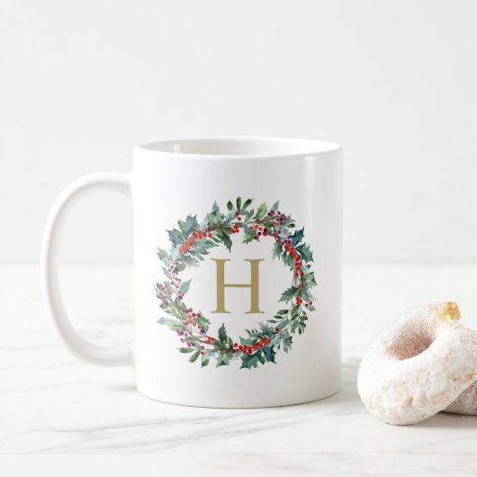Mug Monogramme classique de vacances de guirlande (Avec donut)