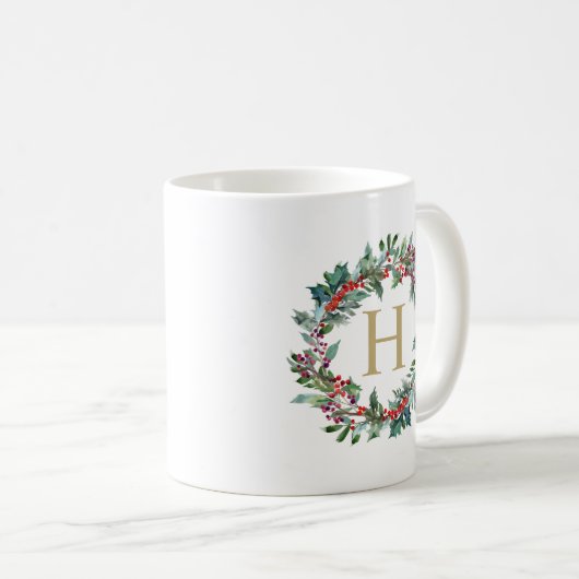 Mug Monogramme classique de vacances de guirlande (Devant droit)