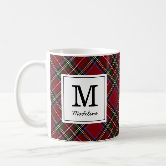 Mug Monogramme classique de vacances Tartan Rouge (Gauche)