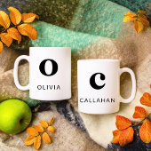 Mug Monogramme classique Élégant 2 initial noir blanc