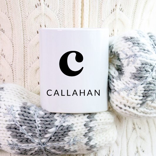 Mug Monogramme classique Élégant 2 initial noir blanc