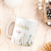 Mug Monogramme classique élégant Fleur sauvage Floral