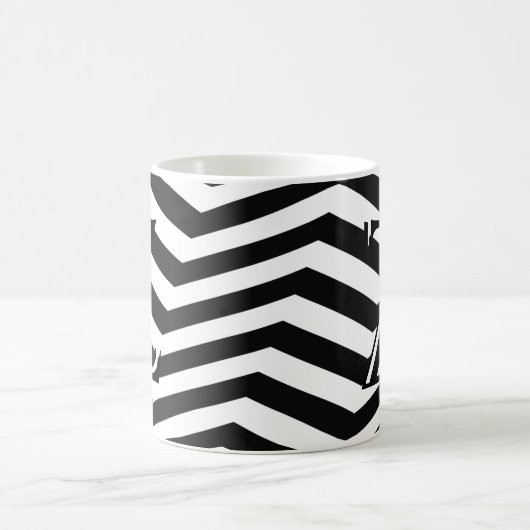 Mug Monogramme classique noir blanc Chevron Zig Zag (Centre)