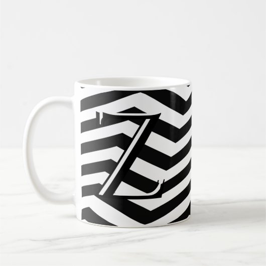 Mug Monogramme classique noir blanc Chevron Zig Zag (Gauche)