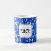 Mug Monogramme, Cobalt Bleu Tropical Feuille Motif 11o (Centre)