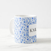 Mug Monogramme Cobalt Blue Flowers & Motif Feuille 11o (Devant gauche)