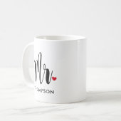 Mug Monogramme Cœur de M. Calligraphie Moderne (Devant gauche)