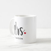 Mug Monogramme cœur de Mme Calligraphie moderne (Devant gauche)