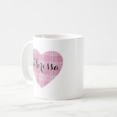 Mug Monogramme Coeur Tartan rose (Devant gauche)