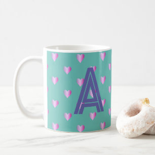 Mug Monogramme Coeurs Lilac Turquoise