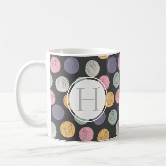 Mug monogramme coloré artistique pastel polka point (Gauche)