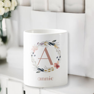 Mug Monogramme Confiture de café floral spécifique au 