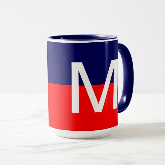Mug Monogramme cool moderne rouge blanc et bleu (Devant droit)