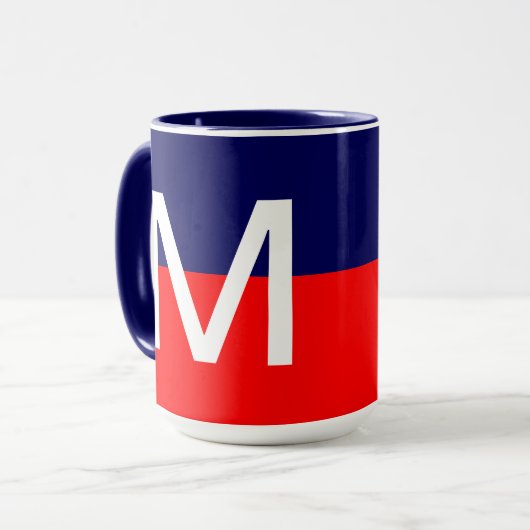 Mug Monogramme cool moderne rouge blanc et bleu (Devant gauche)
