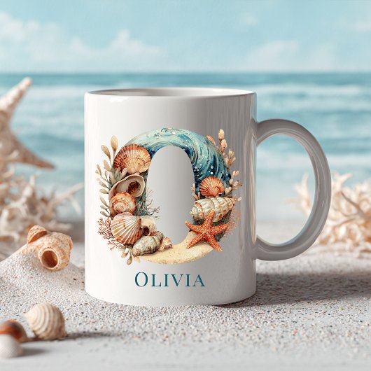 Mug Monogramme côtier personnalisé O Initial Beach