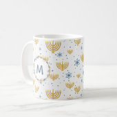 Mug Monogramme couleur bleu marine + Motif Hanoukka (Devant gauche)