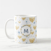 Mug Monogramme couleur bleu marine + Motif Hanoukka (Gauche)