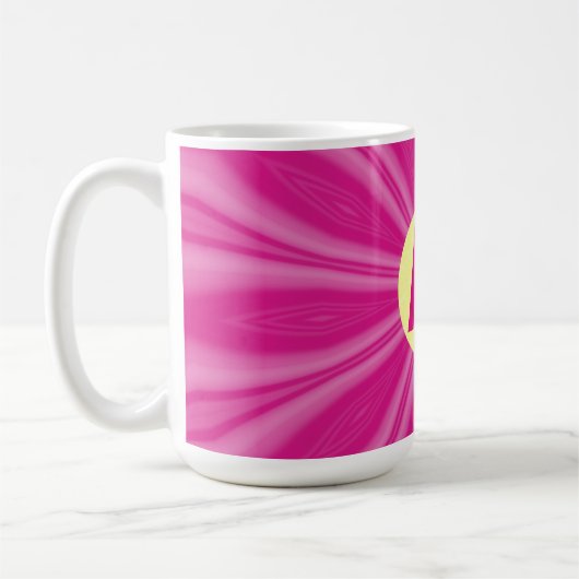 Mug Monogramme Coup de Soleil Rose Chaud Cercle Jaune  (Gauche)
