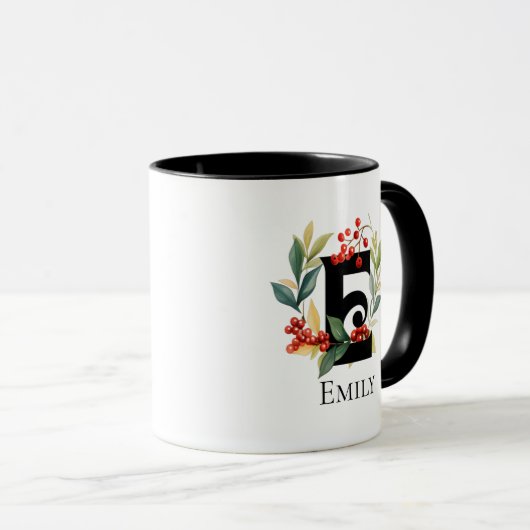 Mug Monogramme couronne de Noël initiale E café (Devant droit)