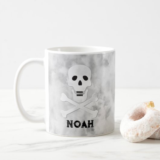 Mug Monogramme Crâne et os croisés Halloween Musique (Avec donut)