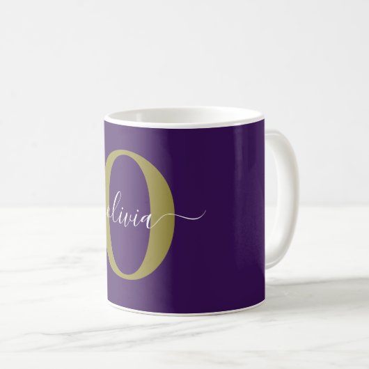 Mug Monogramme customisé Nom du script Purple White Go (Devant droit)