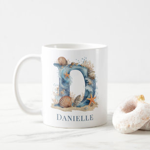 Mug Monogramme D Initial de Plage Personnalisé