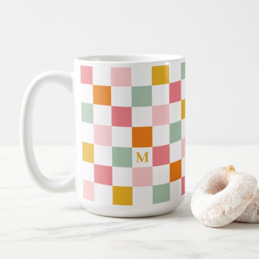 Mug Monogramme damier coloré (Avec donut)