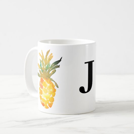 Mug Monogramme d'ananas à aquarelle jaune (Devant gauche)