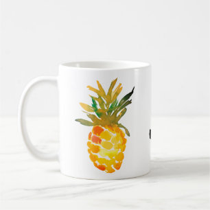 Mug Monogramme d'ananas à aquarelle jaune
