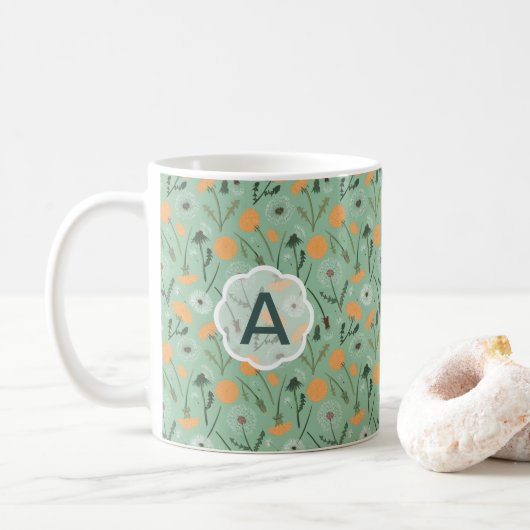 Mug Monogramme Dandelion Fleurs Orange Floral (Avec donut)