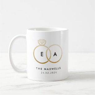 Mug Monogramme d'anneau Mariage or avec date