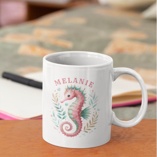 Mug Monogramme d'aquarelle de cheval de mer