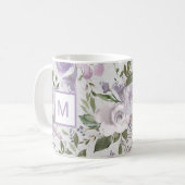 Mug Monogramme d'aquarelle des Roses floraux pourpres  (Devant gauche)
