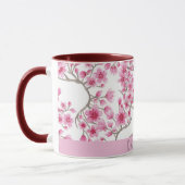 Mug Monogramme d'aquarelle florale de fleurs de cerisi (Gauche)