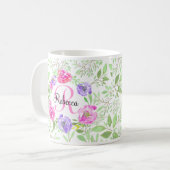 Mug Monogramme d'aquarelle florale de Peony rose (Devant gauche)