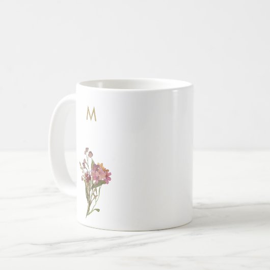 Mug Monogramme d'aquarelle florale rose-bourgogne mode (Devant gauche)