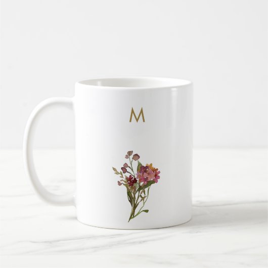 Mug Monogramme d'aquarelle florale rose-bourgogne mode (Gauche)