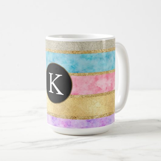 Mug Monogramme d'aquarelle or (Devant droit)