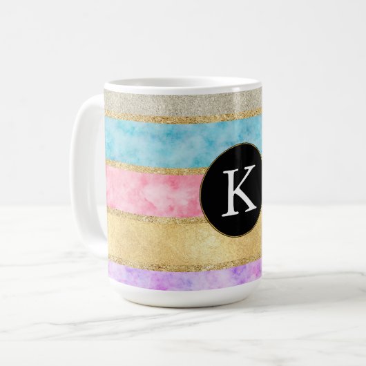 Mug Monogramme d'aquarelle or (Devant gauche)