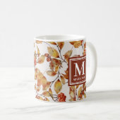 Mug Monogramme d'aquarelle orange Feuille d'automne (Devant droit)