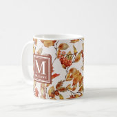 Mug Monogramme d'aquarelle orange Feuille d'automne (Devant gauche)