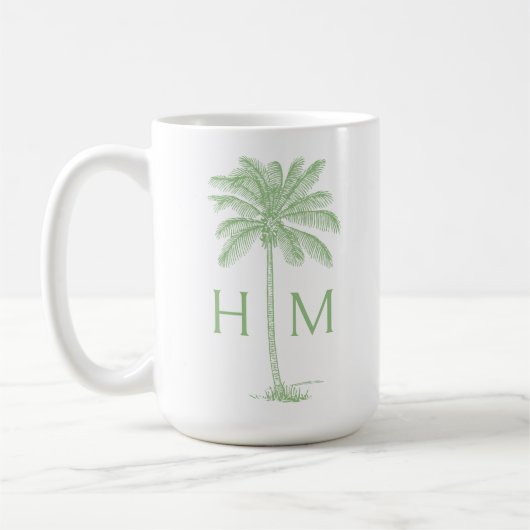 Mug Monogramme d'arbre de palmier vert et blanc Palmet (Gauche)