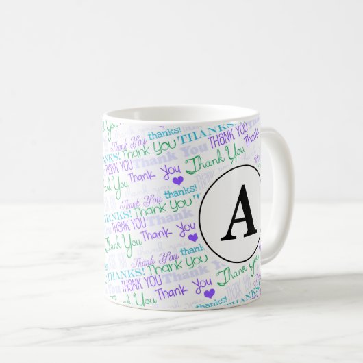 Mug Monogramme d'art en Merci (Devant droit)