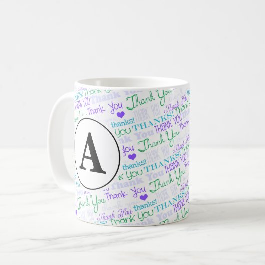Mug Monogramme d'art en Merci (Devant gauche)