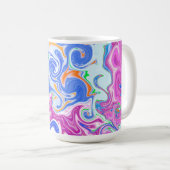 Mug Monogramme d'art fluvial bleu, orange, violet et T (Devant droit)